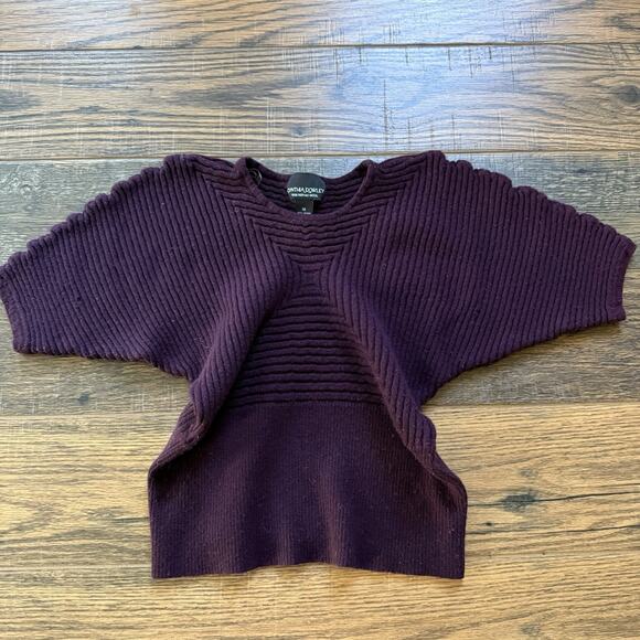Cynthia Rowley Merino Wool Ribbed Sweater Plum Purple Short Sleeve Top M - Picture 1 of 6